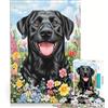 JIANGENNF Puzzle da 1000 pezzi per adulti, Labrador nero tra i fiori, gioco rompicapo, divertente antistress, per rafforzare l'amore tra le coppie 38x26cm