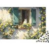 HMMIQAUCRXYN Gatto bianco sulla finestra Puzzle per Adulti Puzzle 1000 Pezzi Carta Scena di Giardino Relax Decorazione Casa Regalo Famiglia 52x38cm/1000pcs