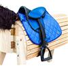Brama West Set di sella per cavallo in legno My Happy Pony, sella per Shetty Pony, cavallo in legno, cavallo di peluche, con copertura, cinghia, staffe e cinghie per staffe, blu