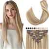 Elailite Extension Capelli Veri Clip Volumizzante 30cm (115g) 12#/613# Marrone Chiaro/Bleach Biondo 8 Fasce Separate Intera Testa 100% Remy Human Hair