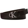 Calvin Klein Uomo Cintura Buckle Smooth con Fibbia con Monogramma, Marrone (Ck Dark Brown/Antique Silver), 130 cm