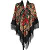 Gudessly, scialle tradizionale, stile retrò, da donna, oversize, 157,5 cm x 157,5 cm, con frange, poncho con motivo floreale stampato