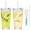 VIQIHEOE Set di 2 bicchieri in vetro con coperchio e cannuccia, bicchieri in vetro striato, bicchiere Matcha da 600 ml, bicchieri da tè in vetro, bicchieri da tè Iced Tea Glasses, con spazzola per la pulizia