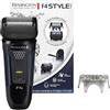 Remington Rasoio elettrico Barba F4 - Utilizzo su asciutto e bagnato - Accessorio styler per barba, Cappuccio protettivo, 100% impermeabile, Rasoio a lamina Style Series F4002