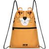 Interdruk BEBE Friends Sacca a Coulisse con Tasca con Zip, Sacca Sportiva Scuola Impermeabile per Piscina e Ginnastica, Zaino a Sacco Tigre Arancione