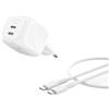 Belkin SmartProtect Caricatore USBC a 2 Porte 50W, Cavo USB C 1m Incluso, Caricatore GaN con 2 Porte USB-C, Ricarica Rapida per MacBook, iPhone 17, iPad Pro, Chromebook, S25 Ultra, Pixel 10 - Bianco