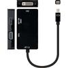 Blendend Convertitore Mini DP a VGA/DVI/HDMI 3 in 1 nero, lunghezza 15 cm. Questo versatile adattatore è ideale per collegare il tuo dispositivo Mini DisplayPort a schermi con ingressi VGA, DVI o HDMI.