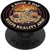 A Book A Day Keeps Reality Away Bookish A Book A Day Keeps Reality Away Librarian Bookish Skeleton PopSockets PopGrip Adesivo