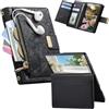 Fofvccv Pelle Portafoglio Cover per Samsung Galaxy Z Fold8 - HYY Nero | Custodia a Flip Libro con Porta Carte Slot Chiusura Lampo Magnetica Motivo Fiori per Samsung Z Fold 8