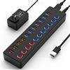 Wulofe Hub USB alimentato, hub USB C, splitter hub a 11 porte (7 porte USB 3.0 di trasferimento dati + 4 porte di ricarica intelligenti), interruttore non incorporato (con