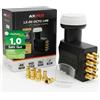 AXRED Premium technologies AXRED Octo LNB + cappuccio + 8 connettori F, 8 connettori F, digitale 4K HD LMB per 8 partecipanti con copertura di protezione dalle intemperie, per TV, ricevitore satellitare
