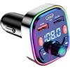 Knocery Q5 Trasmettitore FM Bluetooth per Auto, Accessori Aux, 4.8A mp3 Lettore Musicale per Auto, Chiamata Vivavoce, Accendisigari Bluetooth 5.0 Musica,con 2 porte USB e 1 Type-c