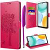 TTSWJBD Cover per Honor X5c/X5c Plus e Vetro Temperato, Rosso | 3 Slot Schede, Supporto, Morbido TPU Antiurto Protezione, Pelle PU Antigraffi, Portafoglio, Magnetica Flip Case Custodia