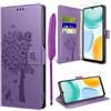 TTSWJBD Cover per Honor X5c/X5c Plus e Vetro Temperato, Viola | 3 Slot Schede, Supporto, Morbido TPU Antiurto Protezione, Pelle PU Antigraffi, Portafoglio, Magnetica Flip Case Custodia