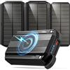 Batvansas 63200mAh Solar Power Bank: 30W PD 3.0 A USB C Powerbank Ricarica Rapida con 2 Cavi, 5 Uscita & 2 Ingresso, 15W Ricarica Wireless, Spie luminose a LED, Torcia, Caricatore Portatile con Smartphones