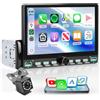 Rimoody Autoradio 1 Din con Wireless Carplay You-Tube Android Auto Bluetooth, 7 Pollici Touchscreen Radio con iOS/Android Mirror Link FM Radio USB/AUX/EQ Controllo del Volante Telecamera Posteriore