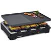 Cloer 6446 Griglia per Raclette con Piastra in Alluminio Pressofuso - piastra utilizzabile su entrambi i lati, 1200 W, padelline con rivestimento antiaderente, nero