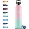 Mulbijeo Borraccia Termica 1 Litro, Senza BPA, Bottiglia Termica, Sottovuoto a Doppia Parete, Termos, 18/8 Acciaio Inox, Borracce Termiche con Cannuccia, Rosa chiaro & Verde chiaro