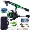 Sougayilang - Set canna da pesca e mulinello in fibra di carbonio, canna da pesca telescopica, 12+1BB, mulinello da spinning, con custodia per acqua dolce salata