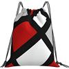 Generic Unisex Borsa Sportiva da Palestra Red Gray Black White Geometric Sacca Sportiva Palestra Personalizzato Zaino Sportivo per Spiaggia Yoga Donna 36X42Cm