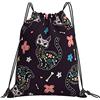 Generic Stampa Coulisse Tasche Candy Skull Cats Mexican Borsa Palestra Scuola con Coulisse Sacca Zaino Sportivo per Donna All'Aperto Adulto 36X42Cm