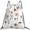 Generic con Coulisse Borsa Coulisse Gray And Neutral Blooms White Sacca Sportiva Poliestere Zaino da Viaggio per Donna Uomo Vacanze 36X42Cm
