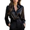 Serenophile Elegante camicia da donna in raso con vestibilità aderente e chiusura con bottoni, maniche lunghe, adatta per uso ufficio (2XL nero)