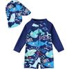 JiAmy Costume da bagno intero per bambino, con cappello da sole, a maniche lunghe, con cerniera, protezione solare, da spiaggia