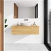 Parama Mobile bagno sospeso 100 cm rovere chiaro un cassettone con top | Bako