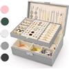 Eucomir Porta Gioielli Donna, Porta Gioielli da Viaggio Grande Gioielli Scatola Organizer 2 Strati Porta Gioielli Bambina in Pelle PU per Anelli Bracciali Orecchini Collane,Grigio