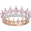WUUISDNX di capelli con strass lucenti elegante per matrimonio Regina nuziale Lega di capelli da sposa diademi e corone Realizzati in lega, Base in oro + diamante rosa