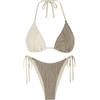 ZAFUL Women's Sexy Two Piece Bikini Sets High Cut Thong Bathing Suit Color Block Cami Padded Halter Swimsuits Coffee M
