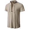 JEMITOP Camicie da Uomo in Puro Cotone Vintage a Maniche Corte con Lacci per Costume Medievale Rinascimentale Pirata Vichingo, Khaki-b, L