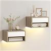 HOMCOM Set di 2 Comodini Sospesi Luci LED 37x32x21 cm Bianco e Color Legno