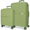 Movom Noon - Set di valigie verde 56/66 cm, rigido 2,8 kg, chiusura TSA polipropilene, 2,8 kg, 110,5 l, bagaglio a mano, Verde, Taglia unica, Set di valigie