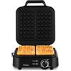 H.Koenig Waffle Maker compatto GFX420, Piastra per waffle, cialde, Potenza 1200 W, Piastre antiaderenti, Temperatura regolabile, 3 Livelli di Doratura, Bordo antifuoriuscita, Piedini Antiscivolo, Nero