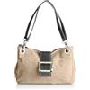 Chicca Borse Pochette a Mano da Donna in vera pelle scamosciata 100% made in Italy 26.5x18x12 cm, Fango