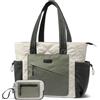 LOVEVOOK Borsa Lavoro Donna, Puffer Tote Bag Lightweight Puffy Donna Grande, Borsa A Mano Per Tracolla Università Shopper, Lavoro Viaggi Ufficio Uni (Fagiolo bianco verde, 15,6 pollici)