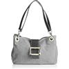 Chicca Borse Pochette a Mano da Donna in vera pelle scamosciata 100% made in Italy 26.5x18x12 cm (Grigio - Nero)