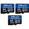 PNY 3x 64GB PRO Elite High Endurance C10 U3 V30 microSDXC Scheda di Memoria