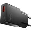 Mars Gaming MD-GAN30, Caricatore USB 30W, Ricarica Rapida PD 3.0 e QC 3.0, Tecnologia GaN, Formato Ultracompatto e Leggero, 9 Protezioni di Sicurezza, Porta USB-C e USB-A, Spina Europea Tipo C, Nero