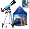 Bresser Junior telescopio 50/360 per bambini - Set per principianti astronomia con tenda, telescopio rifrattore, treppiede, montaggio azimutale, oculari e specchi Zenite, blu