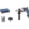 Bosch Professional Trapano con percussione GSB 24-2 (potenza 1.100 Watt, coppia max.: 40/14,5 Nm, incl. mandrino autoserrante, set accessori, impugnatura supplementare, boccola di profondità, L-Case)