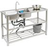 hongward Lavello da cucina in acciaio inox con mobiletto sottolavello da cucina a doppio lavello Deluxe, da 120 x 45 x 80 cm, autoportante, con unità di scarico e rubinetto, set completo