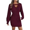 Dasongff Vestito da donna, invernale, elegante, scollo a V, a vita alta, con pieghe, maniche lunghe, con spacco laterale increspato, abiti lunghi da cocktail party