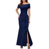 Dasongff Abito da sera di gala, abito lungo da donna, in raso elegante, sexy, con spacco a spalla, per ballo di fine anno, matrimonio, cocktail, da sera, lungo matrimonio, festa, abito a buon mercato