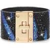 Suyi Bracciale avvolgente in pelle da donna, con strass larghi, stile bohémien, lega