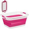 Relaxdays Cesto Portabiancheria Pieghevole con Manici, Plastica e Silicone, Salvaspazio, HxLxP: 27 x 61 x 45,5 cm, Pink