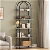 Salutmeuble Libreria a 5 ripiani, alta ad arco, 80 x 30 x 180 cm, con struttura in metallo, moderna espositore con piedini regolabili, scaffale aperto autoportante per camera da letto, soggiorno, nero+grigio