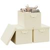 WOLTU Scatola Portaoggetti Pieghevole, Set di 3 Ceste in Tessuto, Cubo Porta oggetti con Coperchio e Maniglie, per Vestiti, Libri e Giocattoli, Crema, 48x30x36 cm